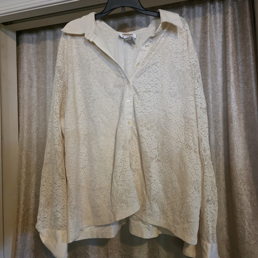 Talbots Cream Lace Button Down Shirt